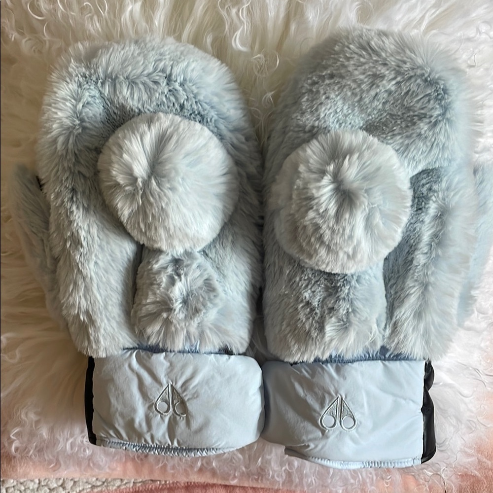 Moose Knuckles Bunny Mittens - Baby Blue Faux Fur